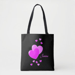 Tote Bag Super Cute Girly Black And Pink Hearts Nom personn
