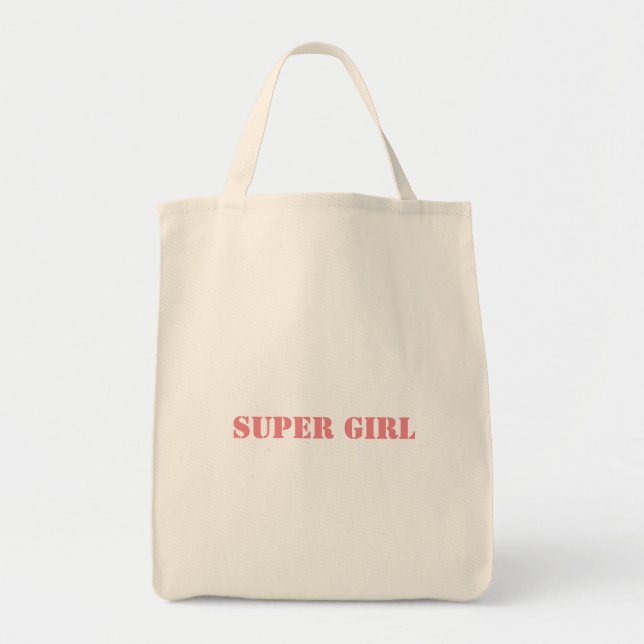 Tote Bag Super Girl Imprimé Nom Texte Épicerie-Fourre-tout  (Devant)