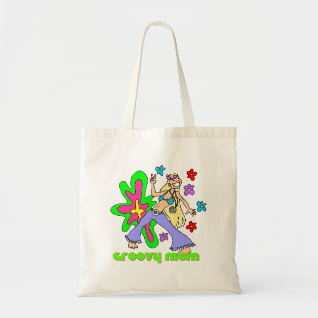 Tote Bag Super Hippie Maman Fleurs psychédéliques (Devant)