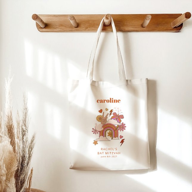 Tote Bag Super les années 70 Hippie Paix Orange Bat mitzvah (Créateur téléchargé)