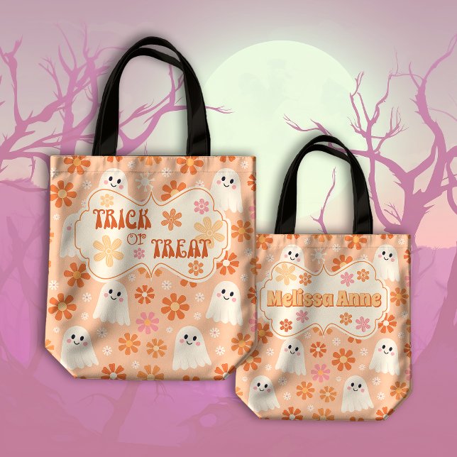 Tote Bag Super Retro Daisy Ghosts Peachy Trick ou Treat (Créateur téléchargé)