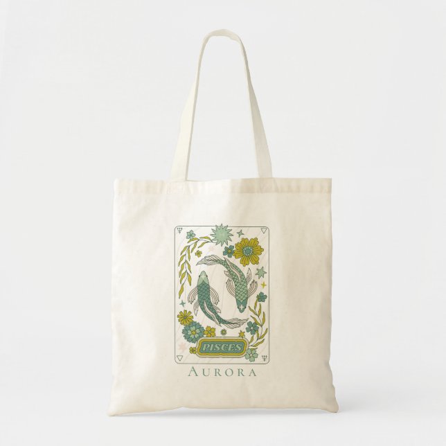 Tote Bag Super Retro Pisces Horoscope Astrologie Vert (Devant)