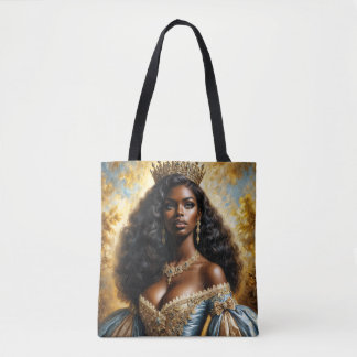 Tote Bag Superbe reine à peau foncée portant la couronne
