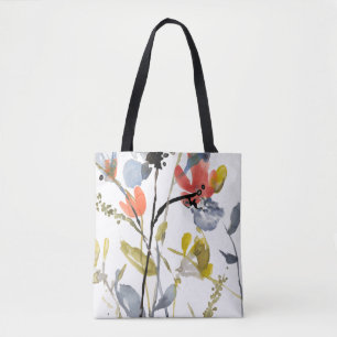 Tote Bag Superposition de fleurs - Aquarelle Fleurs et tige