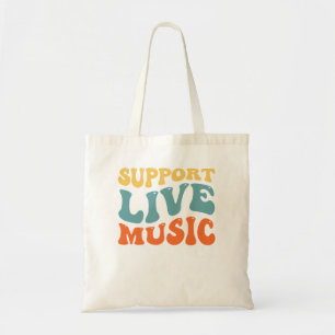 Tote Bag Support Live Music - Retro Typography Band Merch