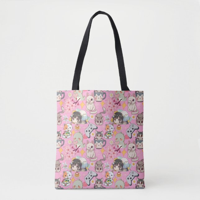 Tote Bag Surcharge de l'animal mignon Motif L rose BG (Devant)