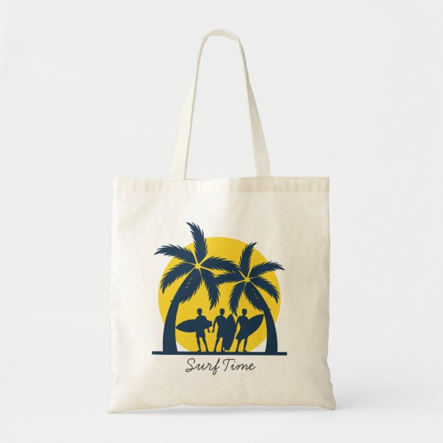Tote Bag Surf, soleil et palmiers surf cool (Devant)