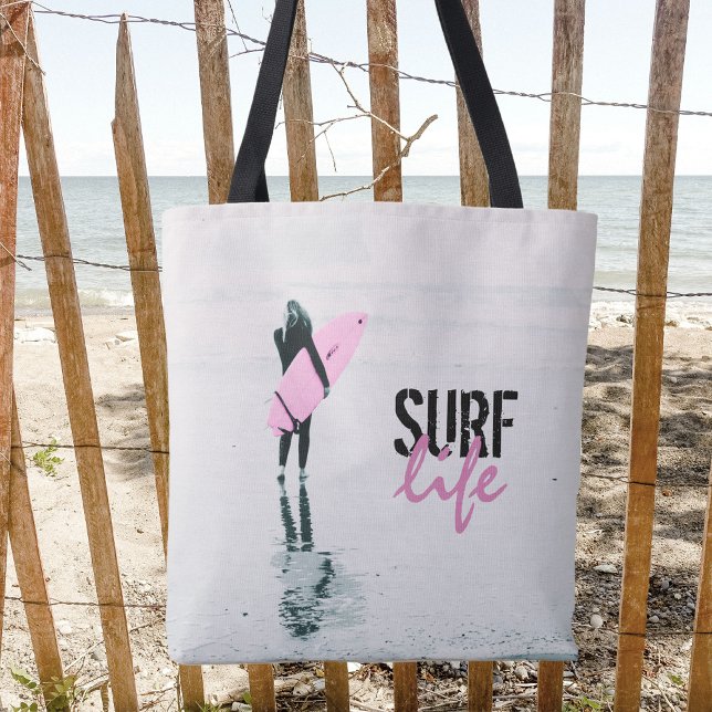 Tote Bag Surfer Girl Rose Surfboard Surf Art (Créateur téléchargé)