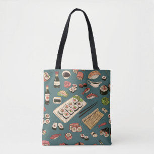 Tote Bag Sushi coloré et rouleaux sans couture motif, exce