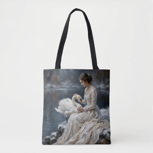 Tote Bag Swan Maiden Winter Lake Romance Fantasy Art (Devant)