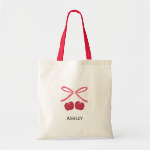 Tote Bag Sweet Cherry Bow Cute Illustration
