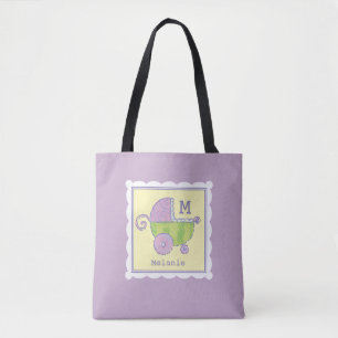 Tote Bag Sweet Dreams Baby Carriage Lavender Monogrammed
