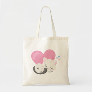 Tote Bag Sweet Kitty Chat Dormir avec un grand coeur en arr