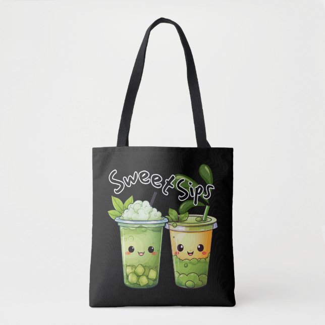 Tote Bag Sweet Sips Kawaii Bubble Tea Duo (Devant)