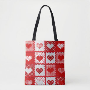 Tote Bag Sweetheart Red Plaids and Hearts Ric Rack Trim Fun