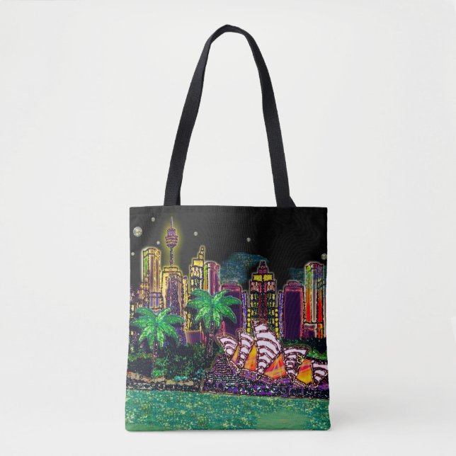 Tote Bag Sydney Harbour Black Sky par Sequin Dreams Studio (Devant)
