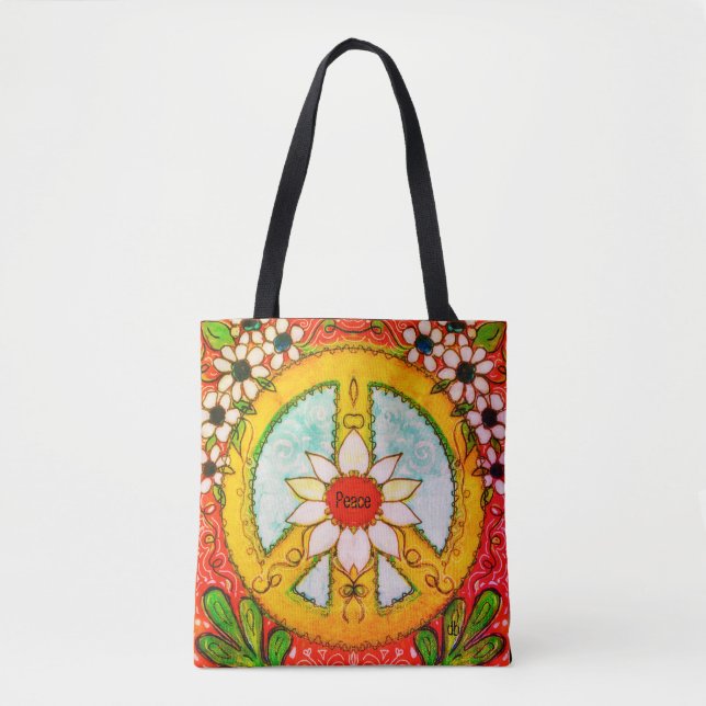 TOTE BAG SYMBOLE DE LA PAIX ET L'AMOUR DE LA BOHÉSIE (Devant)