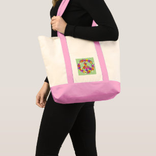 Tote Bag SYMBOLE DE LA PAIX Floral sur vert clair