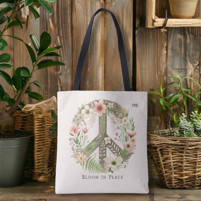 Tote Bag SYMBOLE DE LA PLEINE FLORE "Bloom in Peace" (Créateur téléchargé)