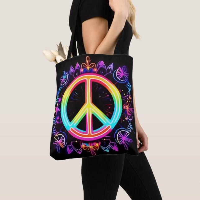 Tote Bag Symbole de paix arc-en-ciel Art (De près)