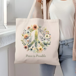 Tote Bag SYMBOLE DE PAIX Floral les années 70 Rétro "Paix e