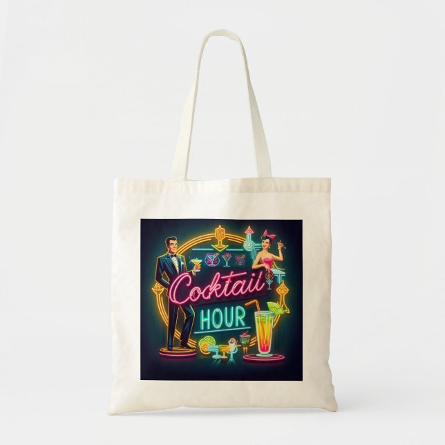 Tote Bag Symbole du néon du milieu du siècle Cocktail Hour  (Devant)