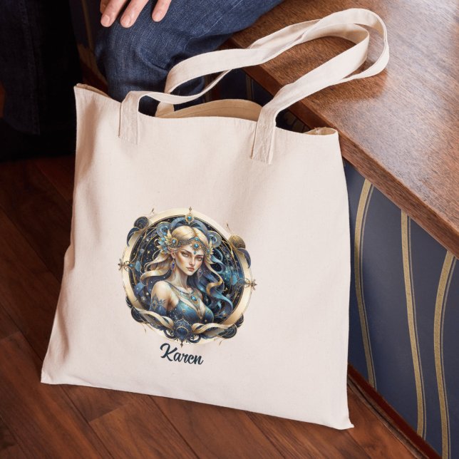 Tote Bag SYMBOLE ÉLÉGANT Bleu Or Celeste Maiden Star Virgo (Créateur téléchargé)