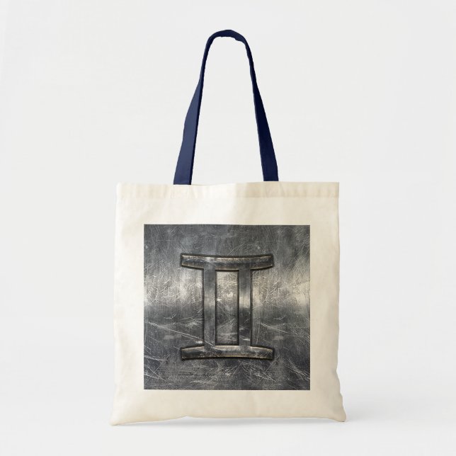 Tote Bag Symbole Gemini Zodiac en Grunge style dévêtu (Devant)