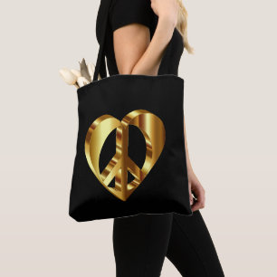 Tote Bag Symbole Gold Peace Avec Un Coeur Or