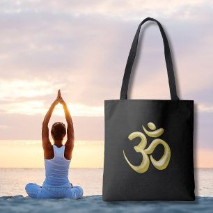 Tote Bag SYMBOLE OM Or Élégant   Sanskrit Spirituel Noir