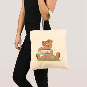 Tote Bag Symbole Teddy Bear with Bow Holding Smile