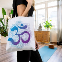 Symbole violet et bleu Om Mandala Flower Blanc