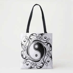 Tote Bag Symbole Yin et Yang Style tatouage noir et blanc