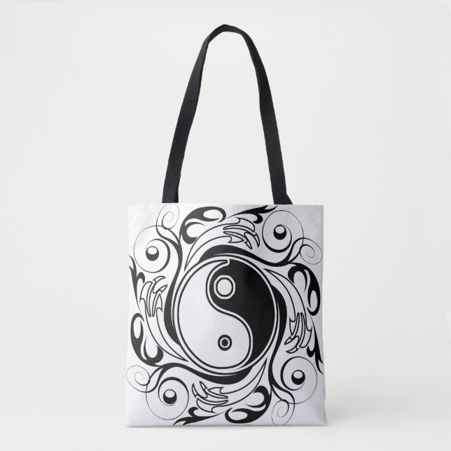 Tote Bag Symbole Yin et Yang Style tatouage noir et blanc (Devant)