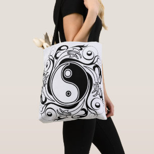 Tote Bag Symbole Yin & Yang noir et blanc de style tatouage