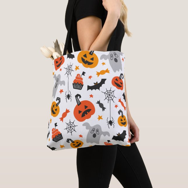 Tote Bag Symboles d'Halloween motif sur blanc (De près)