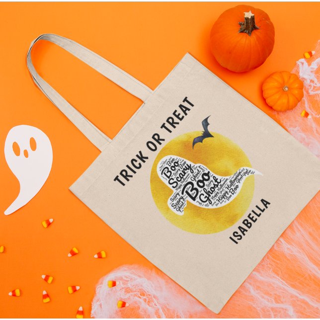 Tote Bag Sympa Personnalisé Ghost Word Art Trick ou Treat (Créateur téléchargé)