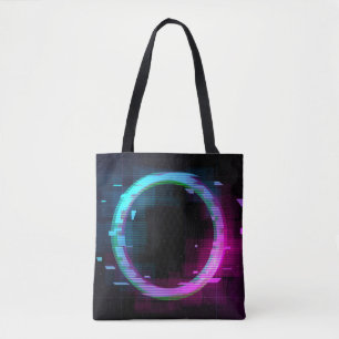 Tote Bag Synthwave Vaporwave Retrowave Glitch Circle with b