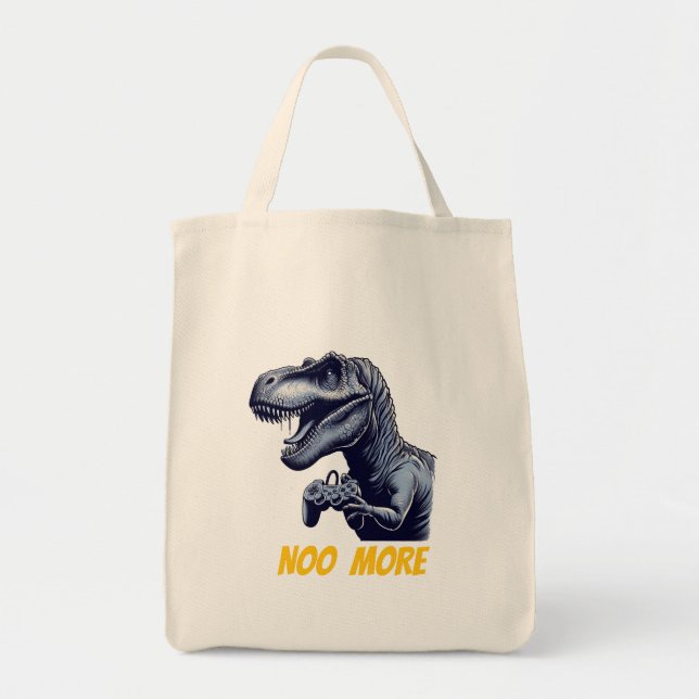 Tote Bag T-Rex Gamer "No More" Art Design (Devant)