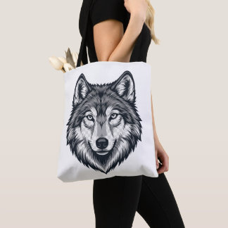 Tote Bag T-shirt graphique avec tête de loup solitaire féro