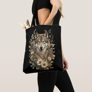 Tote Bag T-Shirt Majestueux Loup Floral Nature
