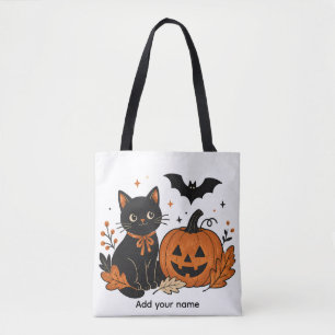 Tote Bag T-shirt rétro Halloween chat noir citrouille impri
