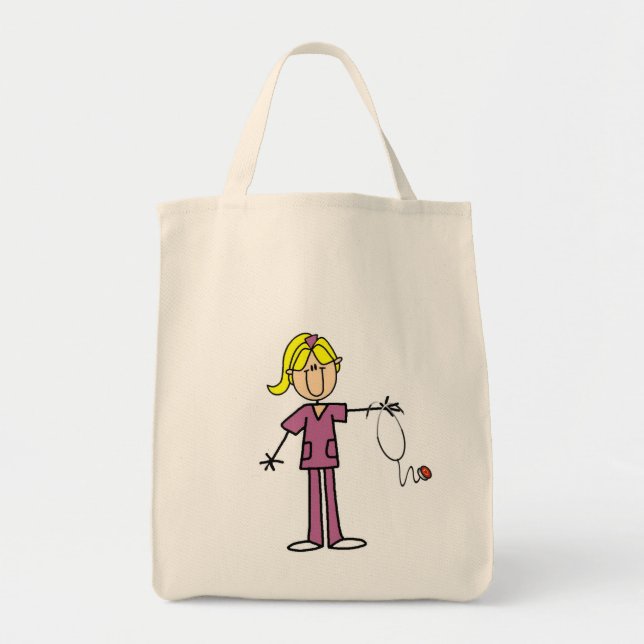 Tote Bag T-shirts Blond Female Stick Figure Nurse (Devant)