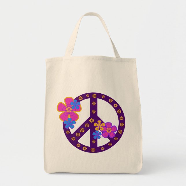 Tote Bag T-shirts et cadeaux de symbole de paix de fleurs (Devant)