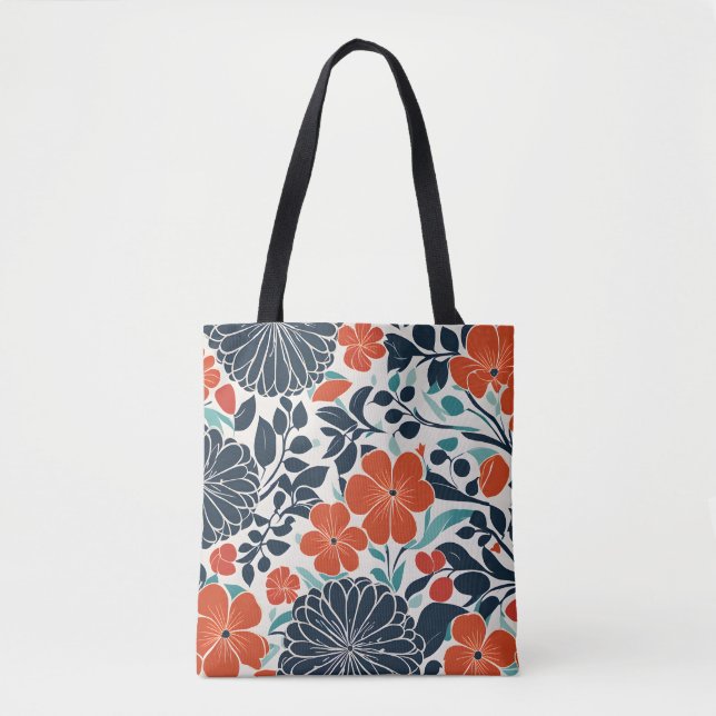 Tote Bag Tablette et noir moderne Fourre-tout florale (Devant)