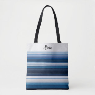 Tote Bag Tailles horizontales en gris bleu blanc