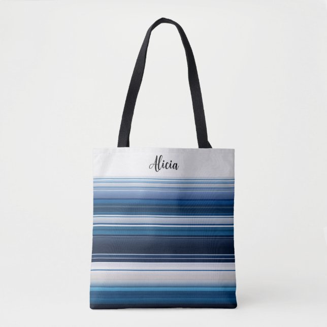 Tote Bag Tailles horizontales en gris bleu blanc (Devant)