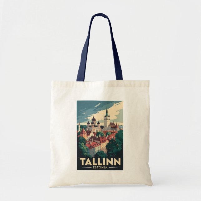 Tote Bag Tallinn Estonie Travel Art Vintage (Devant)