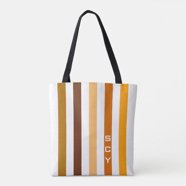 Tote Bag Tan Brown Orange Vertical Stripes Monogramme (Dos)