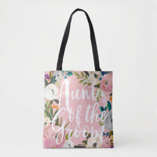 Tote Bag Tante du rose floral de mariage balayé par marié